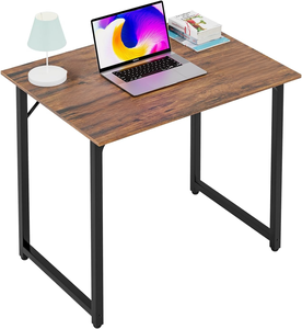 Escritorio de Computadora con Marco de Metal Ajustable, Mesa de Estudio Resistente para Oficina en Casa, Mesa de Computadora Cuadrada de Madera Minimalista - Product Image 1