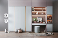 JINGSHUN Armoires sur mesure modernes pour chambre à coucher, miroirs, dressing, étagères ouvertes en verre courbé, bois massif, fixation murale