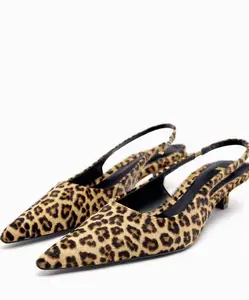 ZA 2023 European And American Summer Sandals Women New Pointed Toe Leopard Print Low Heel Back Empty Outdoor Office Women Shoe