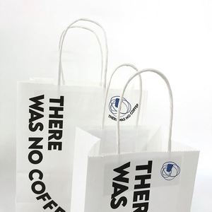Hot Sale Recycled Materials White Kraft Paper <b>Bags</b> with Handles Custom Logo for Sushi Pizza Champagne Milk Takeaway Takeout - Product Image 5