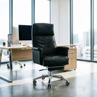 Chaise de bureau réglable, rotative et extensible avec dossier inclinable en cuir synthétique gris pour cadre