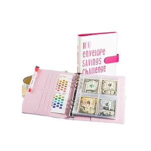 Carpeta de presupuesto A5 personalizada al por mayor 100GSM peso del papel cuero PU Cierre magnético alta calidad marca Feimeng organizador de dinero - Product Image 2