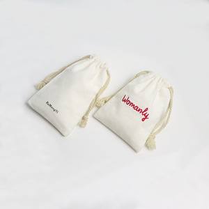 Sacs à cordon en coton et lin pour emballage cadeau, pochettes à bijoux avec broderie, vente en gros - Product Image 3