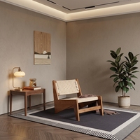 Fauteuil lounge bas en bois massif de frêne, style Wabi-Sabi du milieu du siècle, avec structure géométrique angulaire, sans accoudoirs, en corde de chanvre tressée à la main, pour chambre et villa