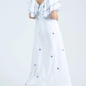 Nouvelles robes d'été pour femmes, robes décontractées amples et modestes, robes pour femmes à col en V profond, de haute qualité, à manches courtes, mi-longues, 100% coton - Product Image 5
