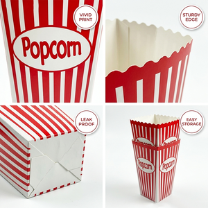 Custom Printed Popcorn <b>Boxes</b> <b>Red</b> White Striped Tube Shape Disposable Self Erecting Paperboard Food Packaging - Product Image 4