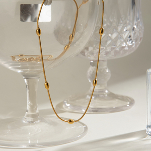 J&amp;D 18k Gold Stainless Steel <strong>Bead</strong> Chain Round Snake Chain <strong>Necklace</strong> 41+5cm