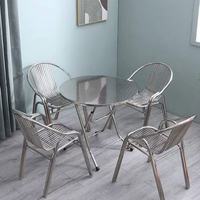 Chaise Moderne en Acier Inoxydable 304 Épaissi avec Accoudoirs, Chaise de Loisirs Individuelle à Dossier pour Balcon, Salle à Manger, Maison, Utilisation Extérieure, Qualité Commerciale