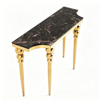Console étroite en marbre avec structure en acier inoxydable, buffet mural de luxe pour couloir d'hôtel et entrée de maison