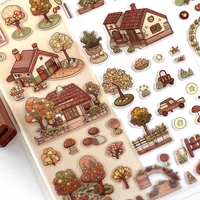 Cartoon Miniatur DIY Hütten-Szene 3D Landschaftsgestaltung Aufkleber Handarbeit Schreibwaren Geschenk für Kinder Dekorative Klebefiguren für Kinder
