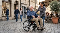 Fauteuil roulant de voyage en aluminium pliable facilement sur le côté pour personnes âgées, avec accoudoirs confortables, pour soins à domicile et aux aidants - Ventes Flash
