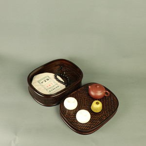 <b>Bamboo</b> Woven Basket With Lid Rectangle Tea Set Storage Box Desktop Organizer Gift Box Portable Food <b>Container</b> Zhejiang Origin - Product Image 1
