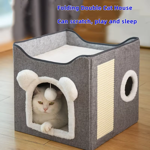 Yüksek kaliteli çift katmanlı katlanabilir kedi mağara çarşaf bez malzeme katı desen kapalı Pet oturma dışkı köpekler çıkarılabilir PP - Product Image 4