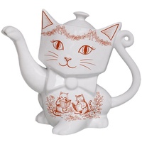Théière en céramique en forme de chat mignon de la campagne française, théière rustique en forme de chaton pour tisanes et café à usage domestique