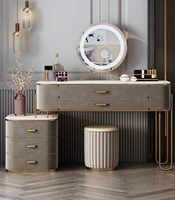 Ensemble coiffeuse moderne européen modulaire en bois massif pour chambre d'appartement avec miroir LED et tabouret réglable