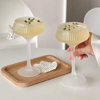 Copa de Vidrio Transparente Esmerilada a Rayas en Oferta, Copa de Vino y Champán para el Hogar