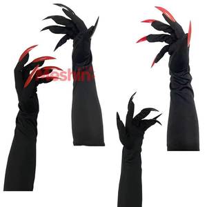 Gants de sorcière d'Halloween MS, accessoires de cosplay à longs ongles noirs, gants de costume griffe de fantôme pour performance scénique - Product Image 1