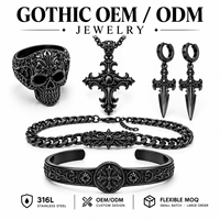 Bijoux OEM ODM en acier inoxydable 316L : Bague crâne, Pendentif croix, Boucles d'oreilles poignard, Manchette PVD noir, Design personnalisé