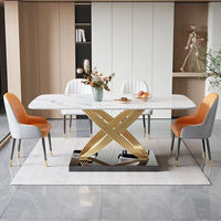 Table de salle à manger carrée moderne en métal de luxe italienne, 6 places, ensemble de chaises en métal doré assemblées