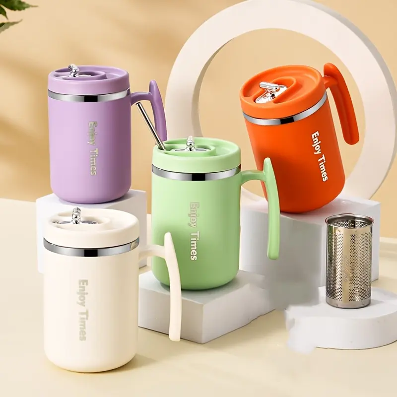 Neues Modus optionale Stroh-Infusion Edelstahl Trinkbecher Becher Milch Kaffeebecher mit Deckel und Teesieb als Geschenk
