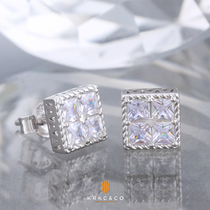 Hip Hop Bling ghiacciato <span class=keywords><strong>orecchini</strong></span> da uomo per ragazzi diamanti 5A CZ Cubic zirconi oro bianco placcato 925 in argento Sterling <span class=keywords><strong>orecchini</strong></span> da donna - Product Image 3