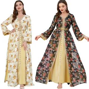 Manufacture high quality lace elegant maxi eid jilbab 2 pieces abaya women muslim dress cotton
