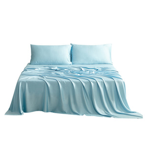 Juego de Ropa de Cama de Fibra de Bambú Azul Cielo, Cama de 1.8m, Tres Piezas, Transpirable, Color Sólido, Teñido Reactivo QYBTJ-008 M - Product Image 3