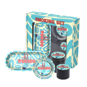 Vente en gros, kit d'accessoires pour fumeurs rose personnalisé, pipe, cendrier, pot, plateau roulant en métal, ensemble <span class=keywords><strong>de</strong></span> kit pour fumeurs 5 en 1 - Product Image 1