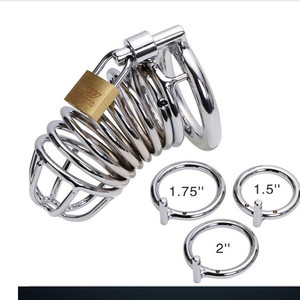 男性用メタルフェチスムース貞操帯 三連リング貞操ペニスケージ - Product Image 5