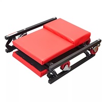 Kursi Bengkel Lipat 2-in-1 36 40 Inch, Merah, Dapat Digunakan Sebagai Meja Kerja, Dapat Disesuaikan, Empuk, Untuk Garasi dan Bengkel