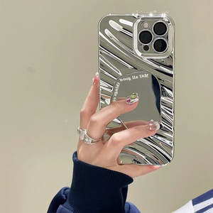 Funda de teléfono con espejo de moda para iPhone 15 16, carcasa de lujo con ondulación de agua para <span class=keywords><strong>apple14</strong></span> PROMAX, funda de teléfono de lámina plateada para 13 pro Wave - Product Image 3