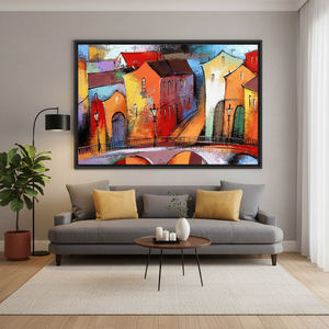 Modern Stained Glass City View: Printed Canvas Art Print,<b>BLACK</b> <b>FRAMED</b> CANVAS - Product Image 3