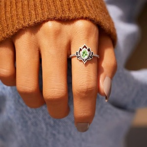 Anello in Rame Inciso su Misura: Design Vintage con Fiamma, Loto e Goccia d'Acqua con <span class=keywords><strong>Pietra</strong></span> Naturale per Donne - Product Image 3