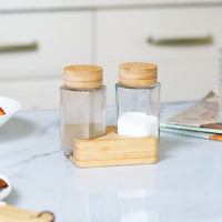 Ensemble de pots en verre écologiques de 100 ml (4 oz) pour sel, poivre et épices en poudre, avec couvercle en bambou perforé et support