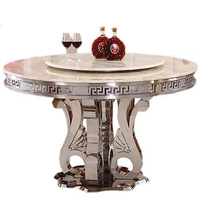 Table de mariage ronde Unique de luxe en acier inoxydable argenté avec plateau en marbre, ensemble de meubles de Table centrale rotative