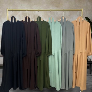 6738# Latest Chic Dress Wrinkle Crepe Crew Neck Elastic Cuff Beveled Line Design Big Bottom Fashionable Muslim Dress - Product Image 6
