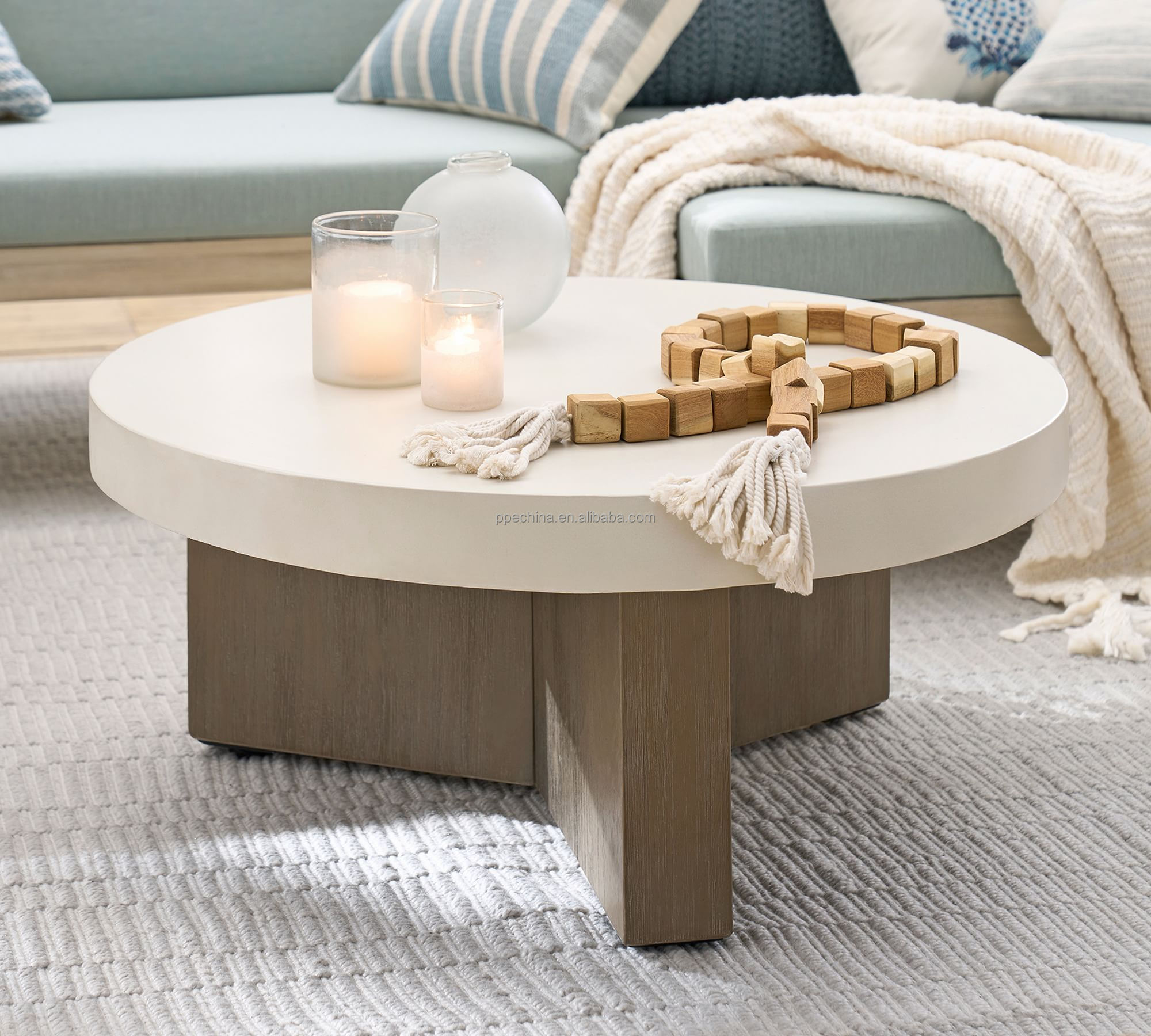 New arrival mix material garden furniture outdoor teak furniture cement table top round dining table coffee table
