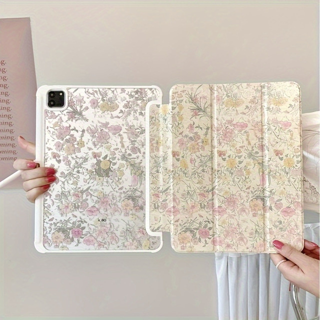 For iPad Air 6 2024 Protective case 11 Inch Flower Pattern Triple Fold Leather case for ipad Pro 11 Hard Shell