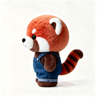 Peluche Panda Rouge Super Douce et Moelleuse, Adorable Jouet en Peluche Panda Rouge avec Longue Queue Rayée, Mignonne Peluche Panda Rouge