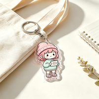 Porte-clés en acrylique transparent personnalisé avec impression UV, motif dessin animé amusant, étanche, pour fille