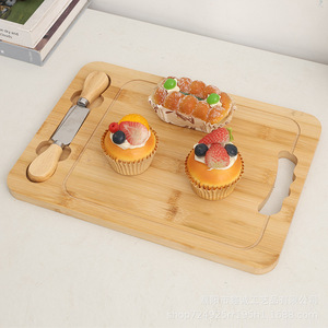 Bamboo Cheese Board <b>Set</b> Multifunctional Cutting Board For Kitchen Home Use With Knife Holder And Handle - Product Image 3