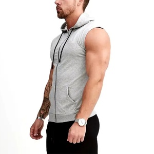 Nouveaux sweats sans manches 100% coton à fermeture éclair, veste sans manches pour musculation, impression personnalisée de logo, sweats coupés pour hommes - Product Image 4