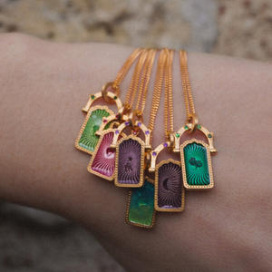 YWXS изготовленное на заказ квадратное сушеное цветочное ожерелье Таро красочная подвеска в форме сердца счастливый Хранитель циркон ожерелье из нержавеющей стали - Product Image 5