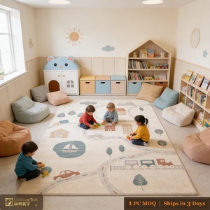 Tapis d'apprentissage interactif LandScopeTech, hypoallergénique, lavable, avec support en jute, en peluche, motif dessin animé, tissé à la machine, à poils de 9 mm, pour la maison - Product Image 2