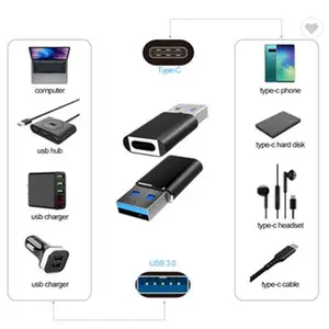 Preço por atacado otg adaptador liga de alumínio tipo c usb conversor 5Gbps data sync usb adaptador