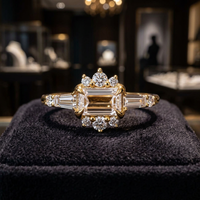 Anillo de Compromiso Vintage con Morganita Corte Esmeralda, Plata 925, Chapado en Oro de 18K, Engaste de Puntas Romántico para Mujer
