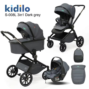 Nouveau Poussette Bébé Multifonctionnelle 3 <span class=keywords><strong>en</strong></span> 1 Kidilo 2025 avec Siège Auto, Ensemble Poussette Bébé Pliable Noir pour 0-3 Ans - Product Image 3