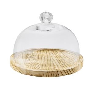 Campana in vetro trasparente con base in legno 25x18 cm per esposizione di dolci e pasticcini - Product Image 1