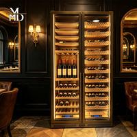Humidor de luxe en bois à double zone pour vin et cigares avec éclairage LED et refroidisseur intégré haut de gamme pour hôtels/club privés