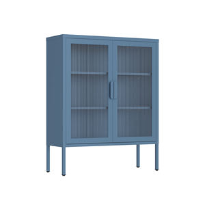 מזנון זכוכית לסלון, ארון אחסון ותצוגה ממתכת, ויטרינה מפלדה בעיצוב מודרני - Product Image 1